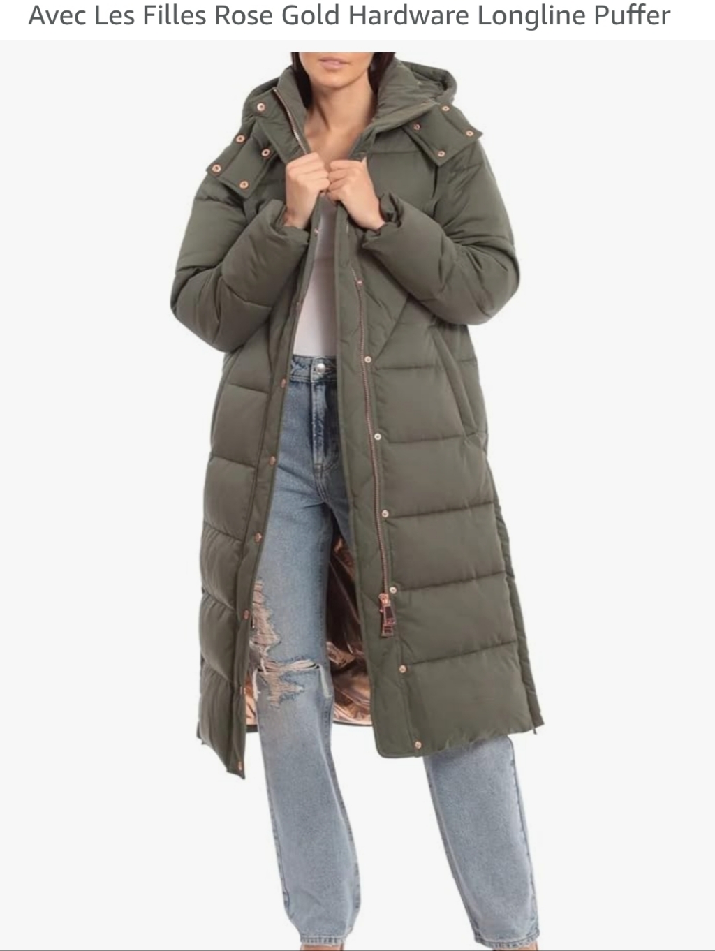 Avec Les Filles Thermal Puff Hooded Longline Puffer Jacket Olive Medium Guc